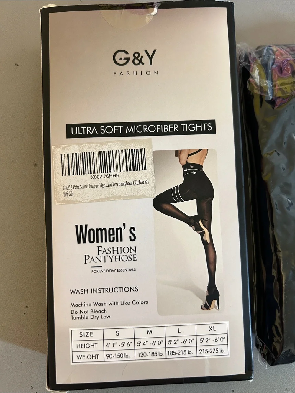 G&Y Fashion Ultra Soft Black Microfiber Tights Pantyhose 2-Pack Size XL
